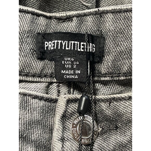 PrettyLittleThing Womens Grey Wash Ruched Straight Leg Jeans Size US 2 UK 6 - Picture 6 of 9